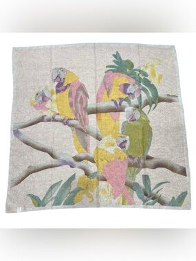 Vintage 80s Ginnie Johansen Parrot Bird Print Cotton Scarf Made in Japan